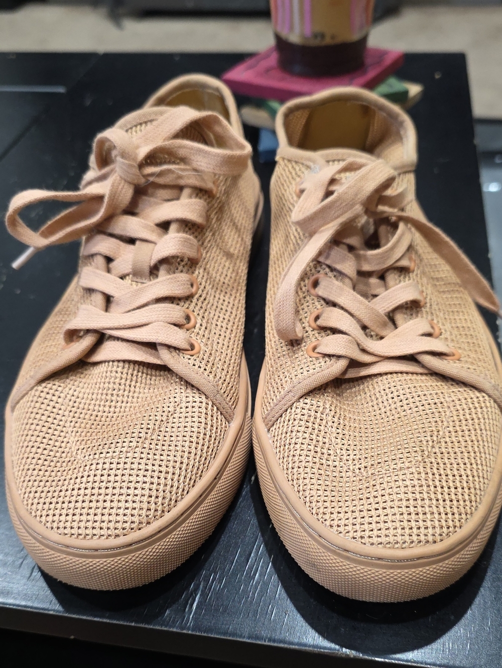 Donald J. Pliner Breathable Knit Lace-Up Sneakers in Tan